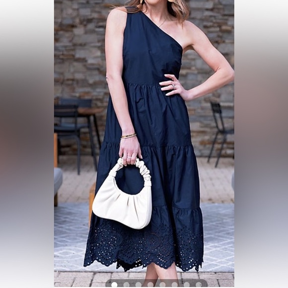 GAP One Shoulder Eyelet Trim Dress Size 0 - Picture 1 of 8